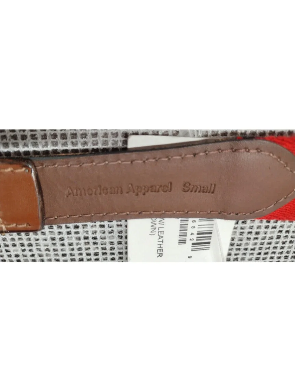 Men's Small Red Belt Brown Pleather Red Webbed Canvas AMERICAN APPAREL BACK THAN
